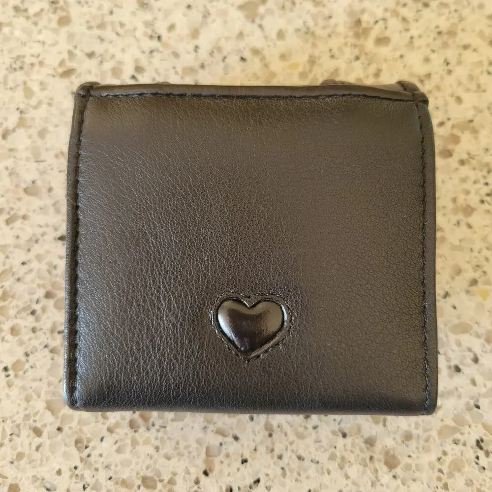 Brighton Smooth Embossed Leather Silver Hearts Mini Trifold Red Lined Wallet